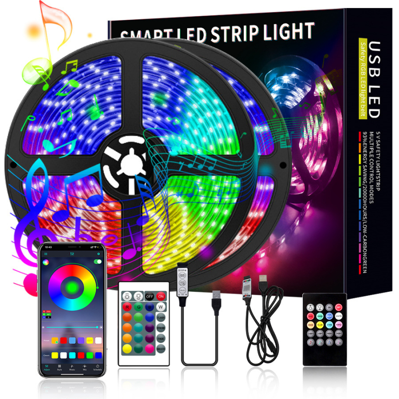 Set LED trake 5V RGB 5050, vodootporan, USB s 24 tipki daljinski, glazba i Bluetooth, ambijentalno osvjetljenje za TV