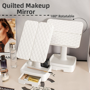 LED make-up zrkadlo s stolovou oporou a úložným priestorom, internát do izby, so zabudovaným osvetlením a dizajnom v tvare mušle