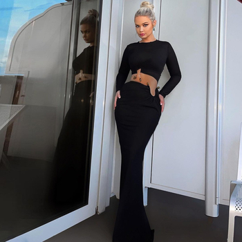 Ženski set: crop top s dugim rukavima i uskom suknjom, jesen-zima 2024