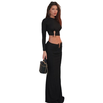 Ženski set: crop top s dugim rukavima i uskom suknjom, jesen-zima 2024