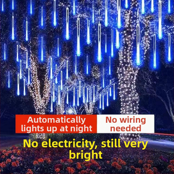 Solárne visuté svetlá na strom pre vonkajšie prostredie s LED pásikmi, efekt meteorického dažďa, viacfarebné osvetlenie krajiny