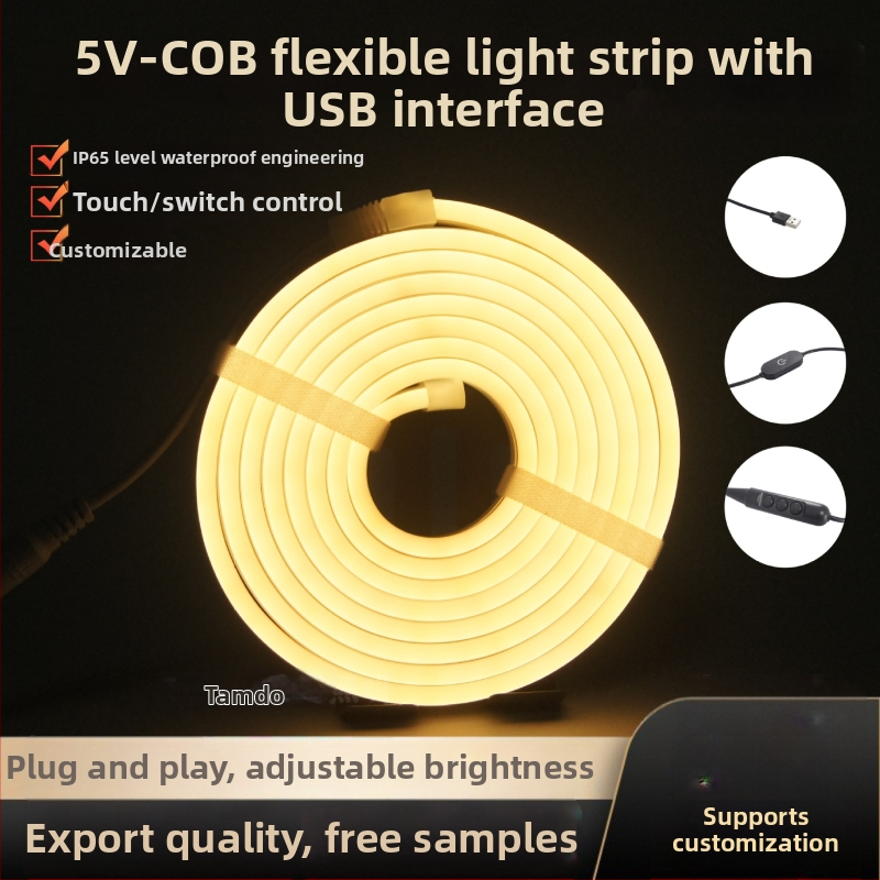 COB 5V flexibilný LED pásik, 612, silikon, bočné vyžarovanie, vonkajšie vodotesné dekoratívne osvetlenie