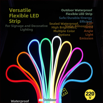 LED pružná neónová páska, 220V, kruhový prierez 14 mm, jednofarebná, silikónová vodotesná, osvetlenie nápisov a inžinierske osvetlenie