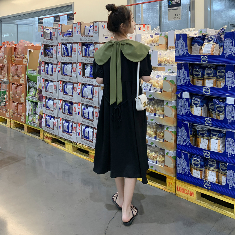 Tehotenské letné šaty - voľný strih, vzadu mašľa, elegantné dlhé midi šaty pre tehotné ženy