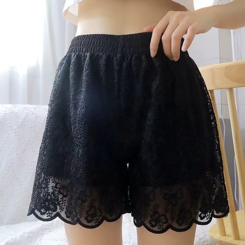 Dámske čipkové legínové šortky na leto, nepriesvitné, voľný strih, plus-size, tenké, biele