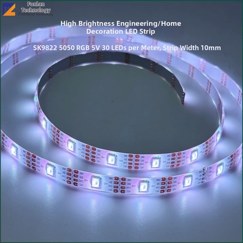 IP65 povrchovo montovaný RGB LED pás s 30 LED-diódami, SK9822, 5V, dekoratívny, s dynamickým osvetlením 5050 RGB