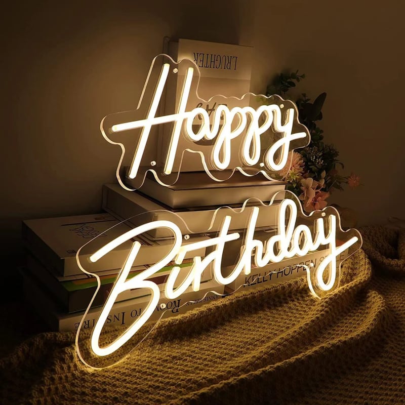 LED neónové písmená „Happy Birthday” – dekoratívne svetlo s nastaviteľnou jasou