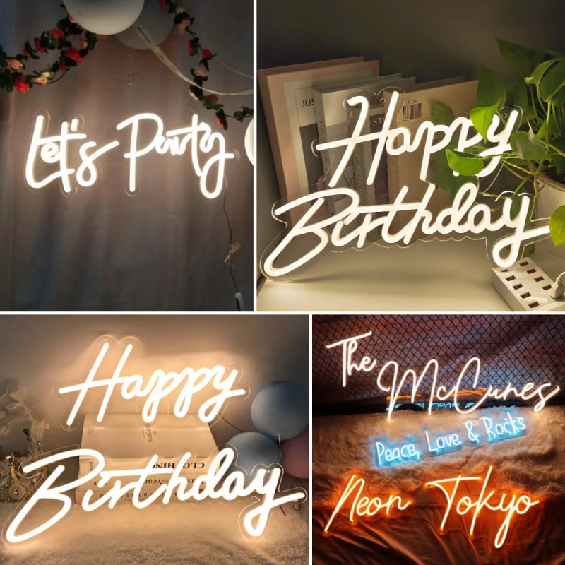 LED neónové písmená „Happy Birthday” – dekoratívne svetlo s nastaviteľnou jasou