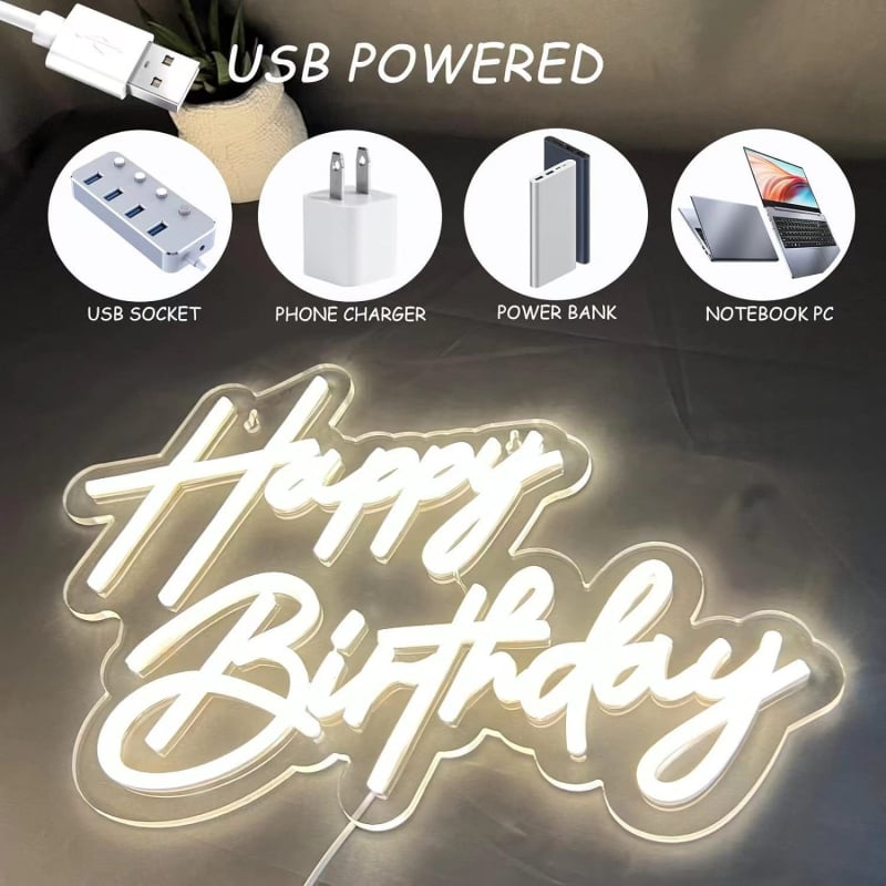 LED neónové písmená „Happy Birthday” – dekoratívne svetlo s nastaviteľnou jasou