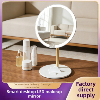 LED zrkadlo na make‑up, prenosné, okrúhle otočné stolové zrkadlo