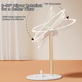 LED zrkadlo na make‑up, prenosné, okrúhle otočné stolové zrkadlo