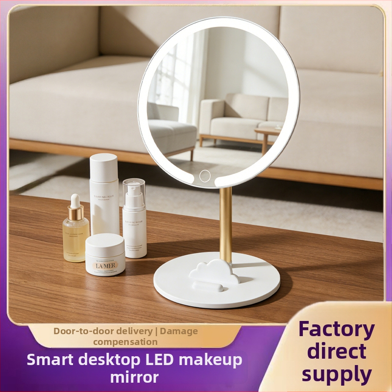 LED zrkadlo na make‑up, prenosné, okrúhle otočné stolové zrkadlo
