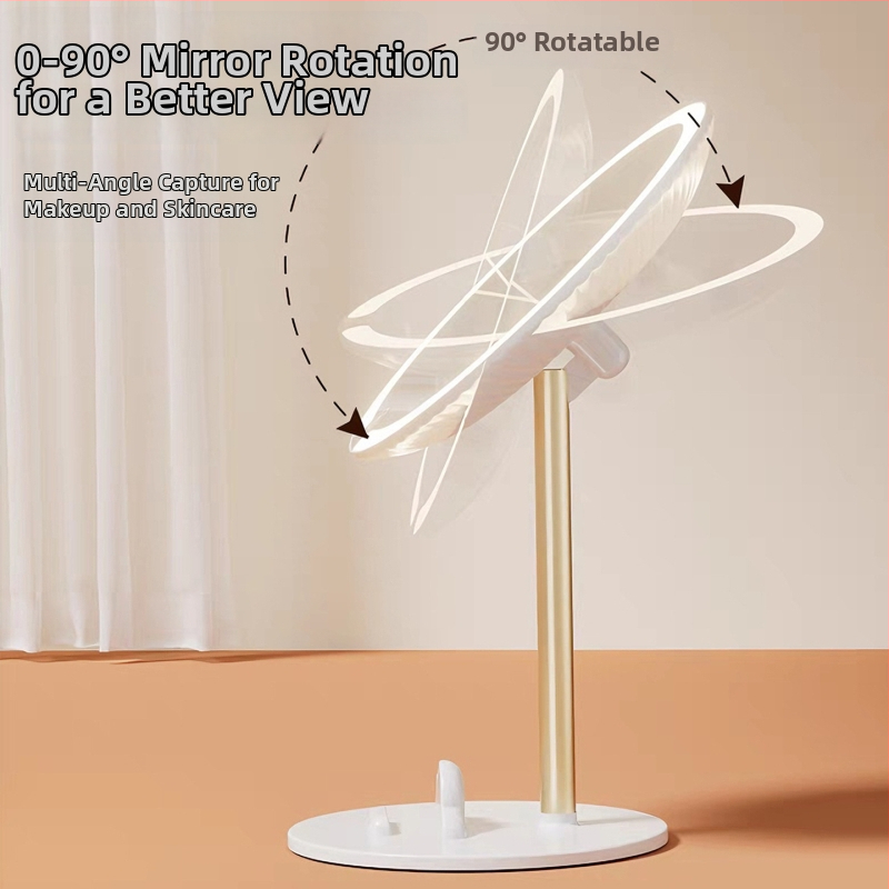 LED zrkadlo na make‑up, prenosné, okrúhle otočné stolové zrkadlo