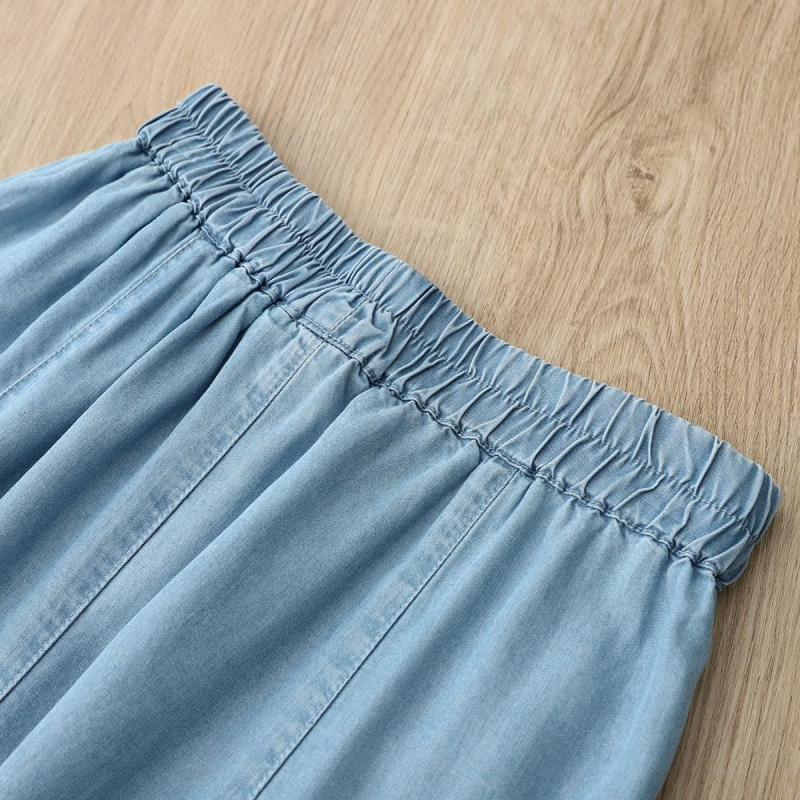 Dámska sukňa z Tencel denim, letná, dlhá, vysoký pás s elastickým pásom, voľný strih, A-line, kórejský štýl