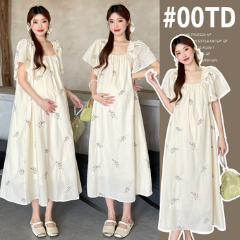 Tehotenské šaty z bavlny s výšivkou, stredná dĺžka, leto 2025