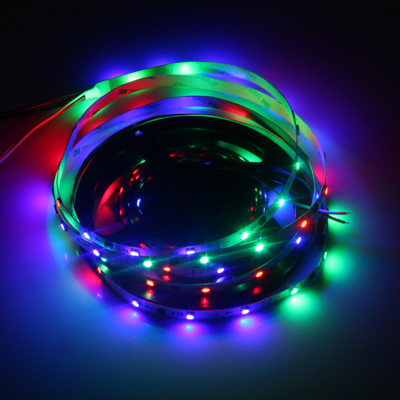 WS2811 RGB LED pásik, 12V, 30 LED, 5050 SMD, holá PCB doska, prenasledujúci svetelný efekt, dĺžka 5 m