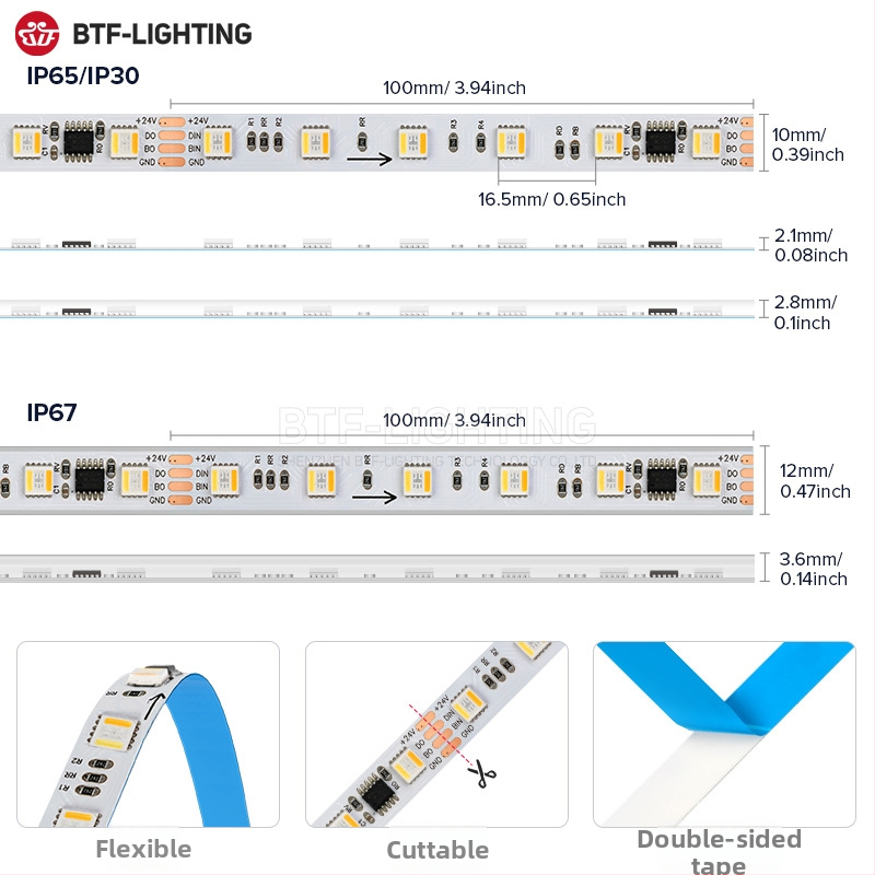 RGBCW päť v jednom 5050 plnofarebná LED páska WS2805IC RGBCCT atmosféra 24V programovateľná