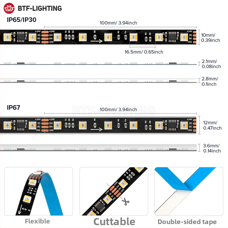 RGBCW päť v jednom 5050 plnofarebná LED páska WS2805IC RGBCCT atmosféra 24V programovateľná