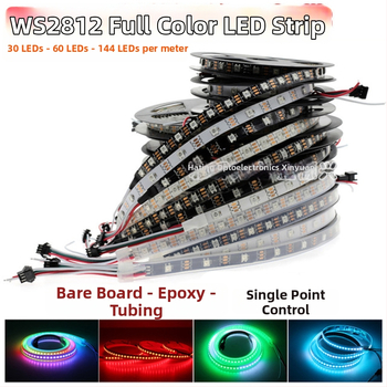 WS2812B RGB LED pás s integrovaným IC, 5V, 5050 LED, 60 LED, jedinečne adresovateľný, bežiaci svetelný efekt