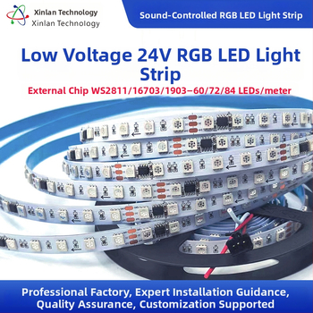 24V programovateľný LED pás s IC WS2811/1903/16703, 60/72/84 LED, senzor okolitého svetla, ambientné osvetlenie, dĺžka 5 m, šírka 10 mm, nie je vodotesný