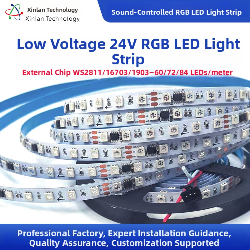 24V programovateľný LED pás s IC WS2811/1903/16703, 60/72/84 LED, senzor okolitého svetla, ambientné osvetlenie, dĺžka 5 m, šírka 10 mm, nie je vodotesný