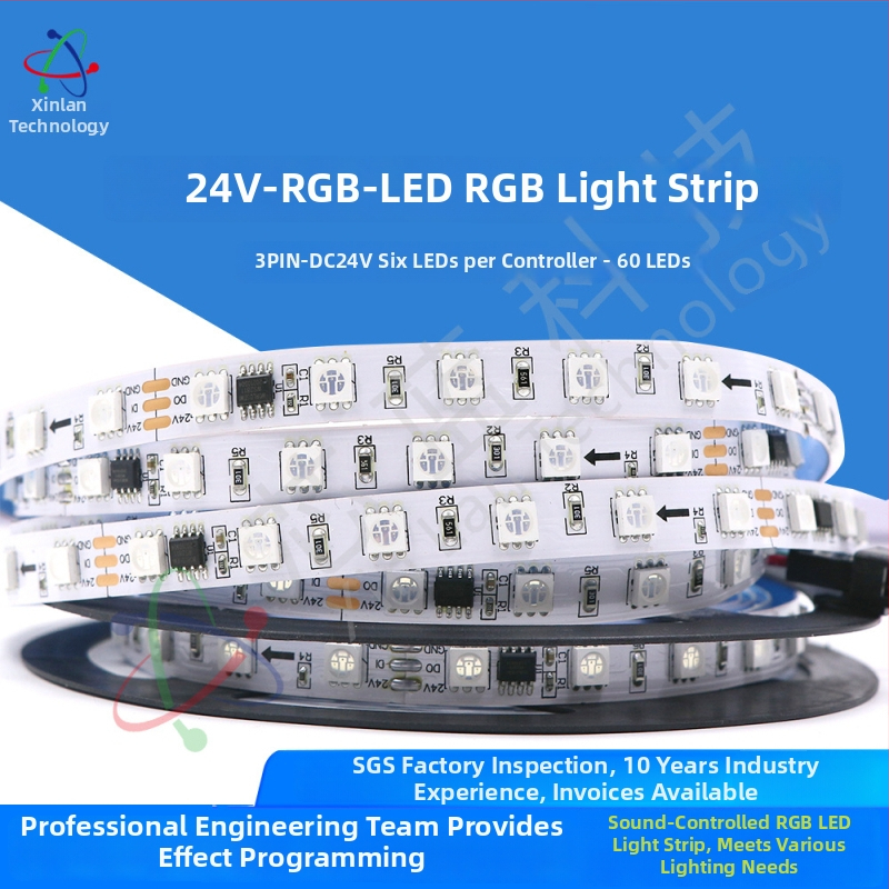 24V programovateľný LED pás s IC WS2811/1903/16703, 60/72/84 LED, senzor okolitého svetla, ambientné osvetlenie, dĺžka 5 m, šírka 10 mm, nie je vodotesný