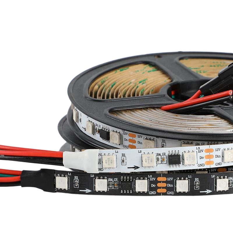 WS2811 RGB LED pá­sik, vodotesný, silikónový, 12V, 5050 LED, šírka 5 mm, adresovateľný
