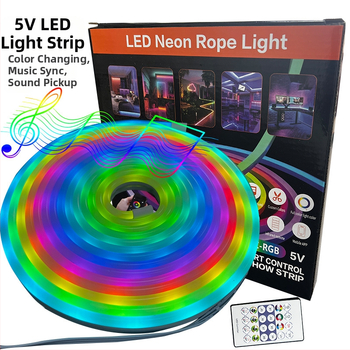 Sada LED pásik 5V s USB, RGB neonová zmena farieb, ovládanie cez aplikáciu, hudobný rytmus a zvukový senzor, DIY dekoratívny svetelný pás