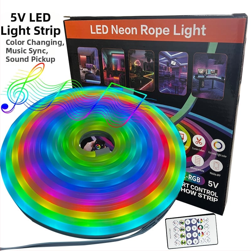 Sada LED pásik 5V s USB, RGB neonová zmena farieb, ovládanie cez aplikáciu, hudobný rytmus a zvukový senzor, DIY dekoratívny svetelný pás
