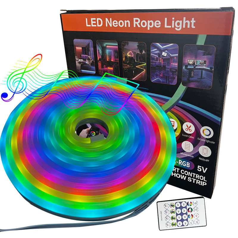 Sada LED pásik 5V s USB, RGB neonová zmena farieb, ovládanie cez aplikáciu, hudobný rytmus a zvukový senzor, DIY dekoratívny svetelný pás