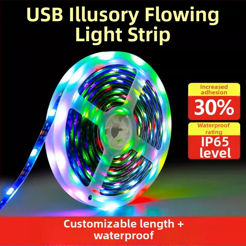 5V RGB LED pás 5050 s epoxidovým krytím, plnofarebný pás so zabudovaným IC a efektmi bežiacich svetiel, dĺžka 5 m