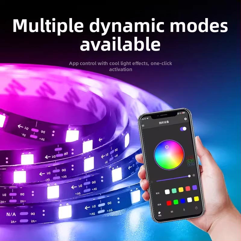 5V RGB LED pás 5050 s epoxidovým krytím, plnofarebný pás so zabudovaným IC a efektmi bežiacich svetiel, dĺžka 5 m