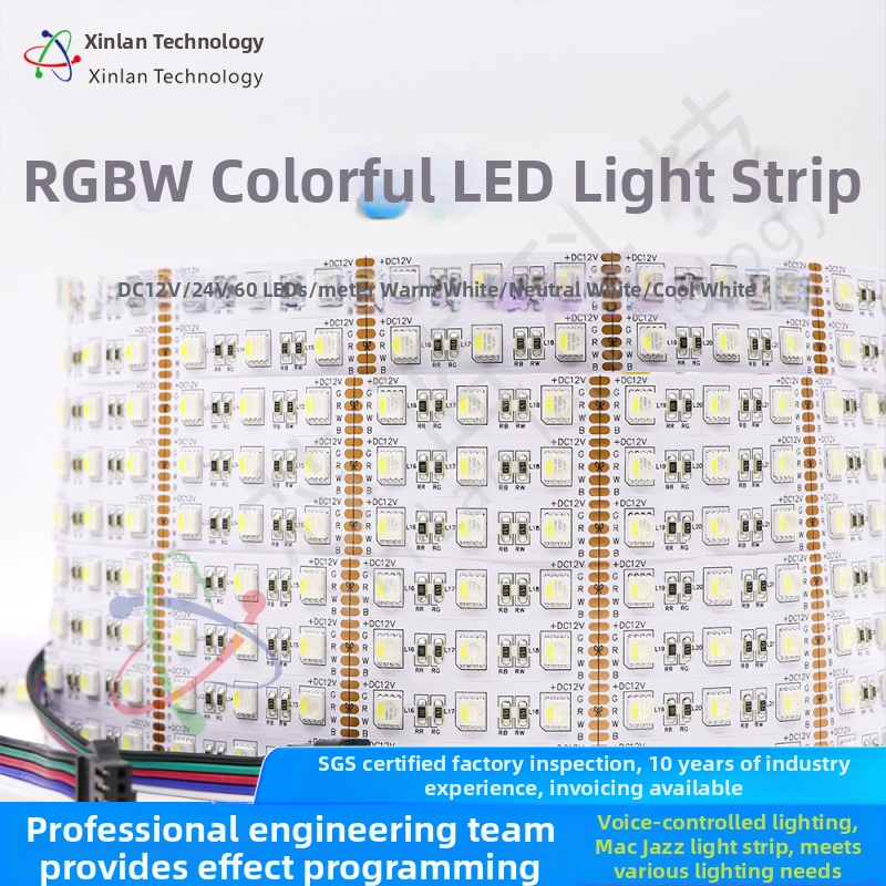 RGBW LED pás s 5050, štyri v jednom, nízke napätie 12V/24V, dĺžka 5 m