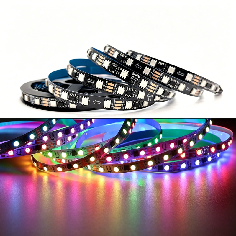 12V programovateľný RGB LED pás s efektmi marquee a prúdenia svetla, 60 LED 5050