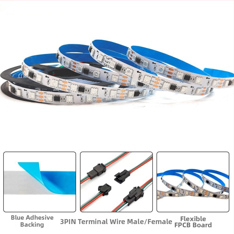 12V programovateľný RGB LED pás s efektmi marquee a prúdenia svetla, 60 LED 5050
