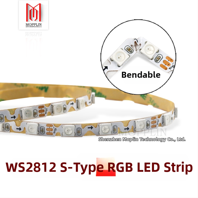 WS2812B úzky S-tvar LED pás s plnofarebnými LED, 60 LED, 60 segmentov, zabudovaný IC, programovateľné svetelné efekty, meteoritové svetlá, 5V