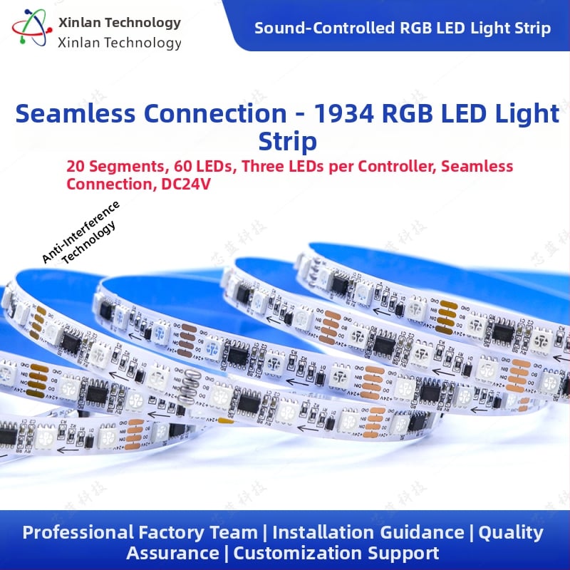 24V RGB LED pásik, 60 LED, 20 segmentov, inteligentné programovanie, pre bar, KTV a domov