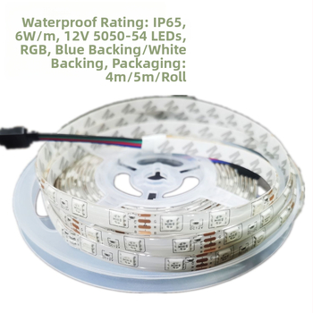 RGB LED pásik 12V, 54 LED 5050, nízke napätie, epoxidové povrchovanie, čierna PCB, dvojité konce s bielym lepidlom na zadnej strane, set na zmenu farieb