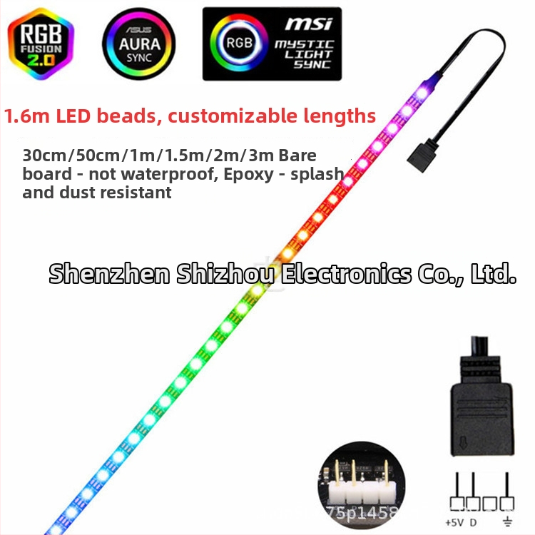 RGB LED pásik pre počítačovú skrinku, 5V, synchronizácia s 3-pin základnou doskou, zmena farieb, DIY dýchací efekt