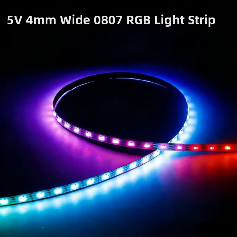 Ultra-tenká 4 mm 5V RGB LED pásik pre ambientné osvetlenie, 5 m rola, nízke napätie, SMD 0807 LED, 7,5W/m