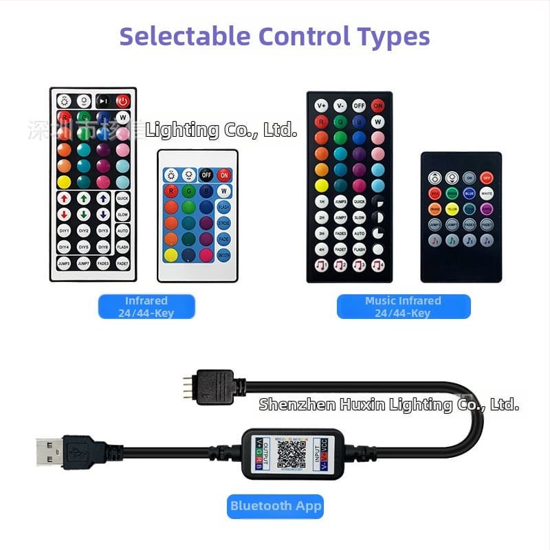 LED pásik 5V nízkeho napätia, 5050 RGB, Bluetooth, IR, vodotesný, viacfarebný, inteligentný RGB pásik