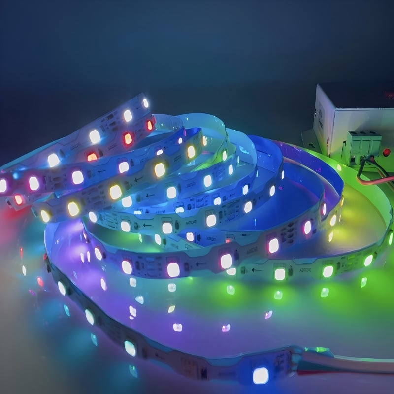 12V S-tvarovaný flexibilný LED pásik, 60 LED, RGB, šírka 7 mm, stmievateľný, s ovládačom, 9 W, životnosť 30 000 h, dĺžka 10 m, pre reklamné svetlá a osvetlené písmená, s funkciou pokračovania po prerušení