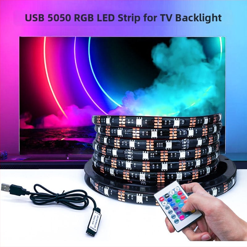 5050RGB LED pás pre televíziu, USB 5V, 24-kľúčové diaľkové ovládanie, farebný podsvietený pás na televízor, nízke napätie