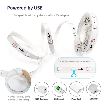 LED pás pre pozadie televízora a počítača, 5V USB RGBIC, hudobne riadené farebné osvetlenie