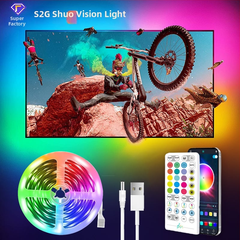 LED pás pre pozadie televízora a počítača, 5V USB RGBIC, hudobne riadené farebné osvetlenie