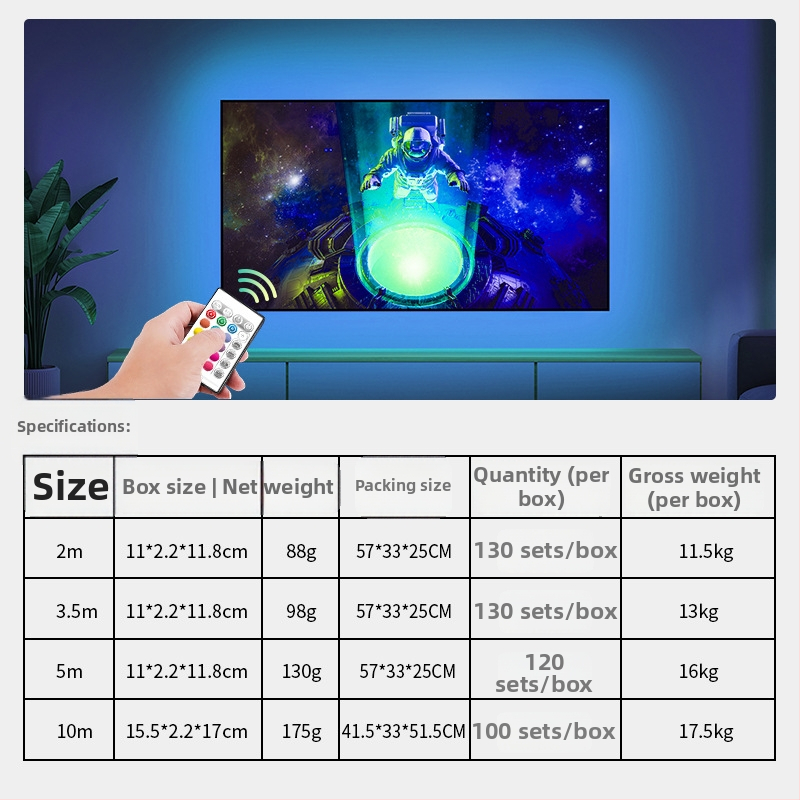 LED pás pre pozadie televízora a počítača, 5V USB RGBIC, hudobne riadené farebné osvetlenie