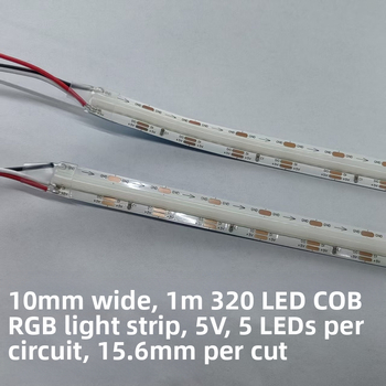 5V pružná COB farebná LED páska, 10 mm, RGB plné farby s efektom naháňajúceho svetla pre atmosféru