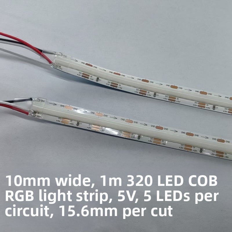5V pružná COB farebná LED páska, 10 mm, RGB plné farby s efektom naháňajúceho svetla pre atmosféru