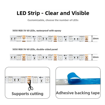 5050 RGB LED pásik, 60 LED, ovládanie cez Bluetooth aplikáciu, inteligentná zmena farieb
