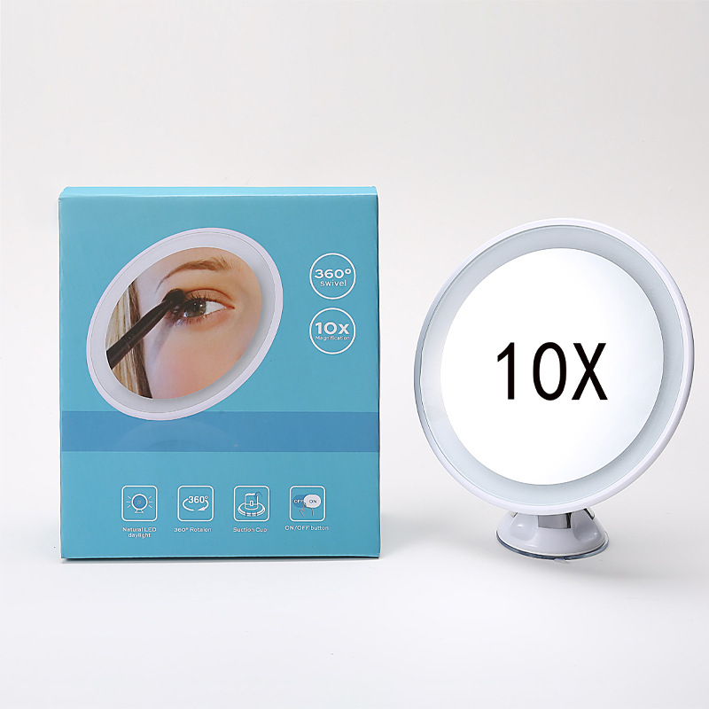 Zrkadlo na líčenie s 10x zväčšením a LED osvetlením, stolné alebo nástenné, s prisávacím držiakom, trojfarebné LED svetlo